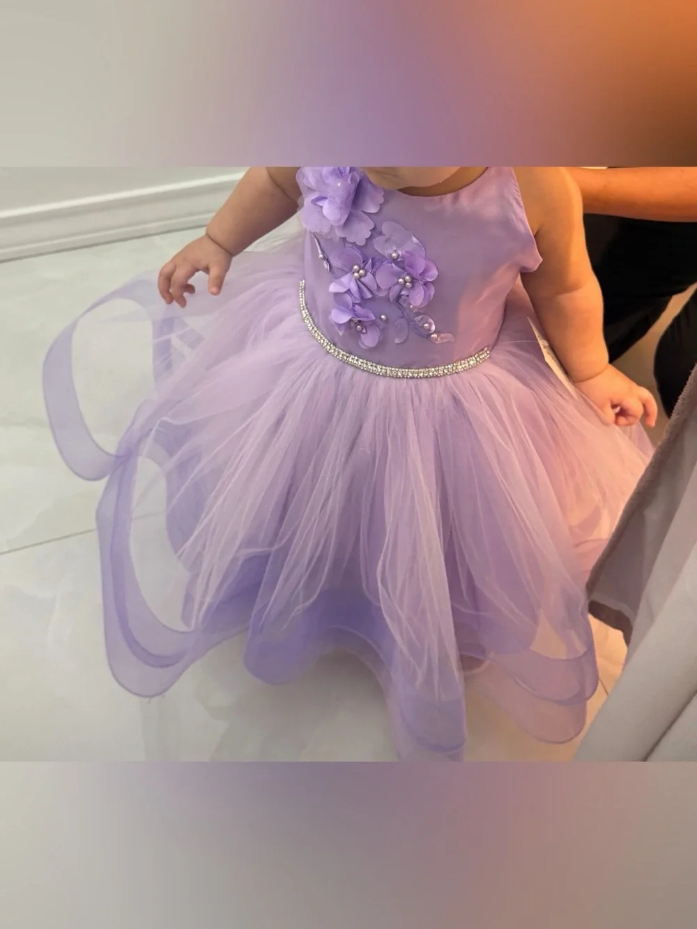 Berenice’s Kids Lilac Floral Tulle Party Dress for Girls